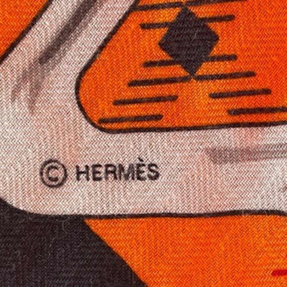 AUTHENTIC HERMES Sellier Henri D'Origny Shawl Wrap Orange Cashmere Silk … - Picture 9 of 16